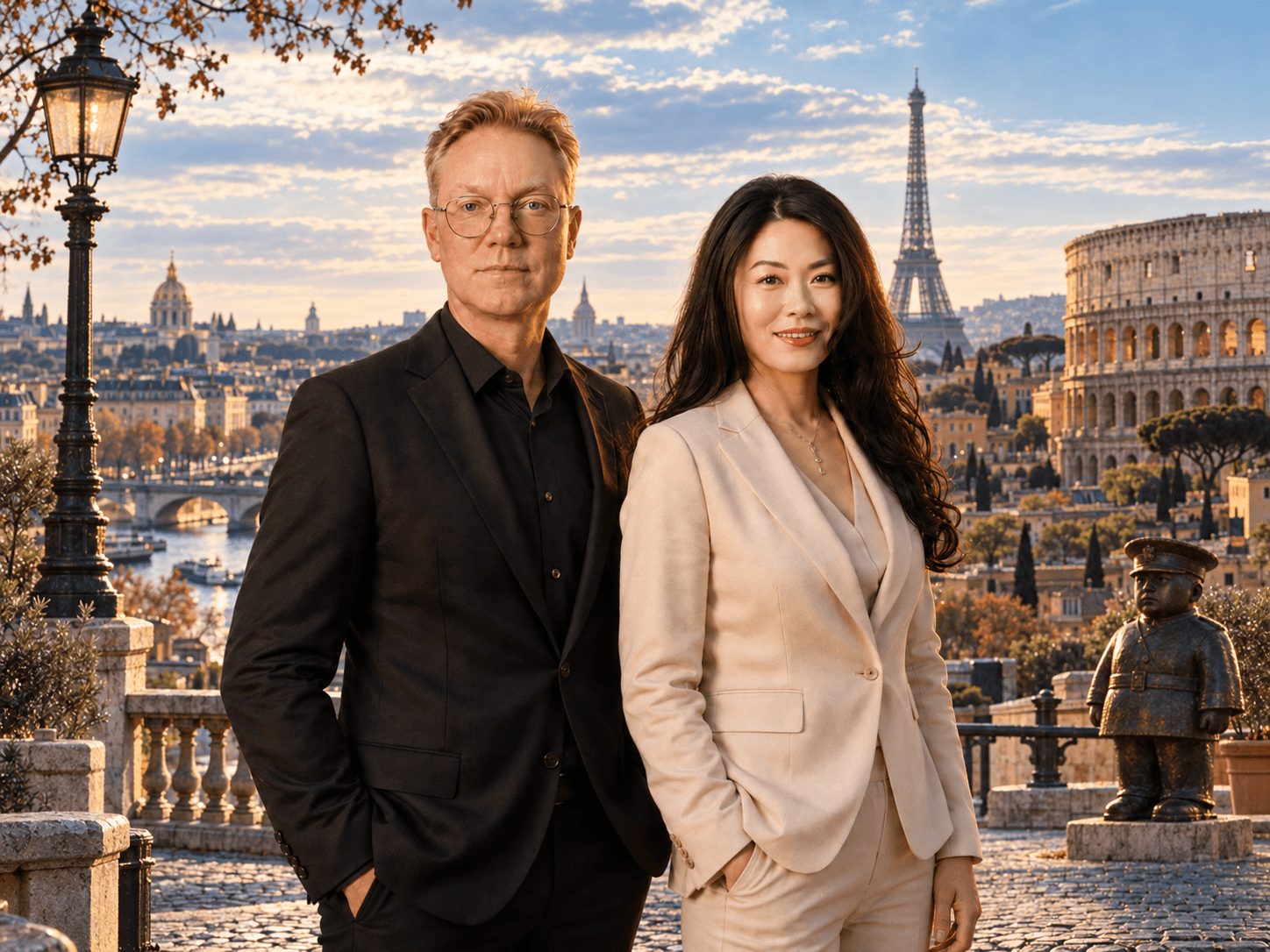 Jani Vallirinne and Zhifeng Yu in a European editorial cityscape